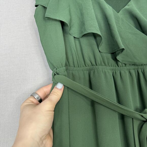 Baltic Born Katya Ruffle Dress Womens XL Green Faux Wrap Maxi Belted Formal - Picture 6 of 15